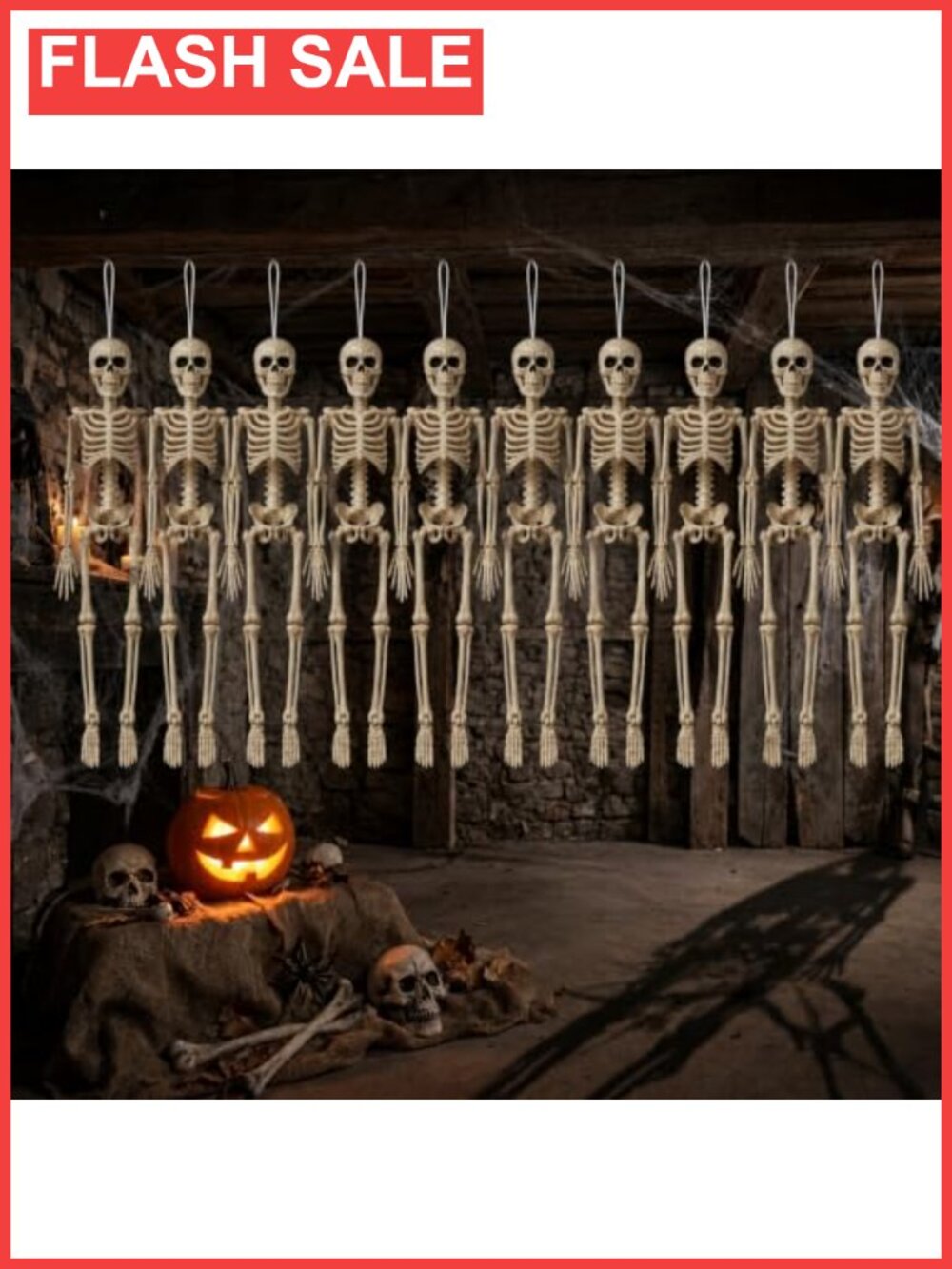 10PC Hanging Skeletons Halloween Decor 16in Plastic Skeleton Props